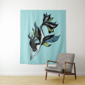 Tenture Mermaid gothique Beau dessin d'encre bleue verte (En situation)