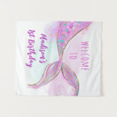 Tenture Mermaid rose violet or or Anniversaire (Devant (Horizontal))