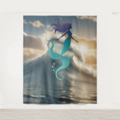 Tenture Mermaid Sunrise Ocean Personalized Tapestry (Devant)