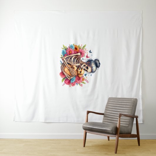 Tenture Messy Bun Skeleton mignon Amoureux de les chiens c (En situation (horizontale))