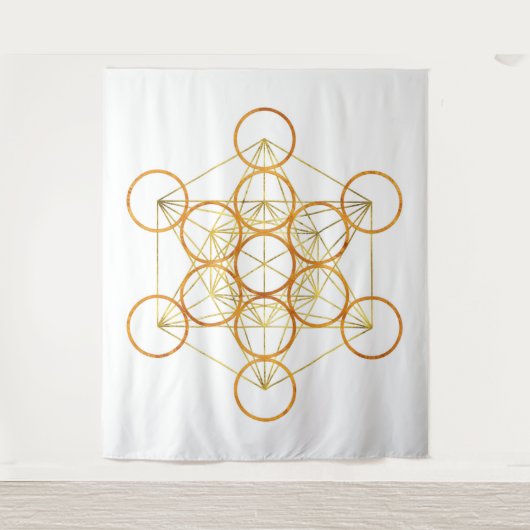 Tenture Métatron's Cube Sacred Geometry - cuivre et or (Devant)
