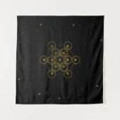 Tenture Métatron's Cube Sacred Geometry Noir et or (Devant (Horizontal))