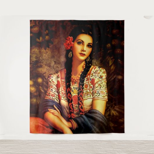 Tenture Mexicaine Vintage belle fille avec long bar (Devant)