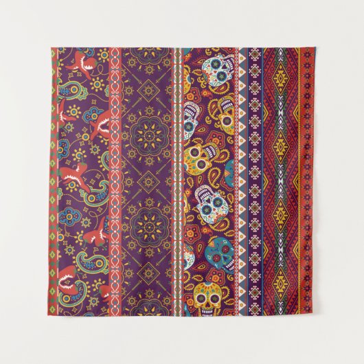 Tenture Mexican style traditional fabric patchwork abstrac (Devant (Horizontal))