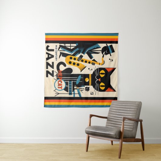 Tenture Mi siècle Jazz Age HepCat Chat Noir (En situation (horizontale))