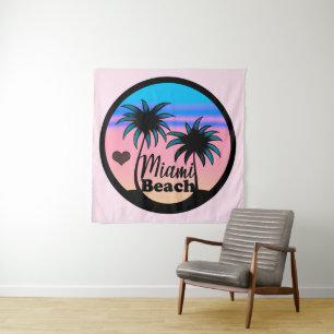 Tenture Miami Beach Bleu et Palmiers roses