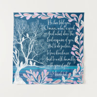 Micah 6:8 Turquoise Bleu Blanc Arbre Oiseaux Bible