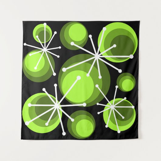Tenture Mid Century Circles Starburts Chartreuse (Devant (Horizontal))