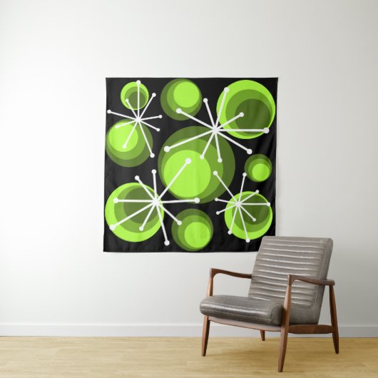 Tenture Mid Century Circles Starburts Chartreuse (En situation (horizontale))