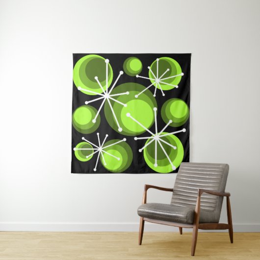 Tenture Mid Century Circles Starburts Chartreuse (En situation)