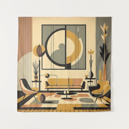 Tenture Mid Century Interior Design Autumn Hues Livingroom (Devant)