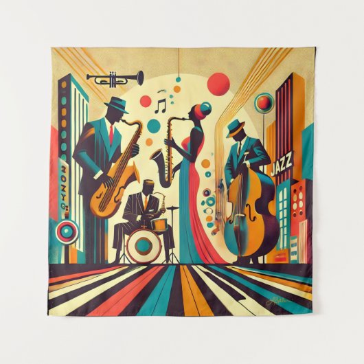 Tenture Mid Century Jazz Age Quartet (Devant)