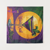 Tenture Mid Century Mardi Gras Sunset Fleur De Lis Martini (Devant (Horizontal))
