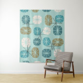 Tenture Midcentury Pattern Oblongs Aquamarine Gold (En situation)