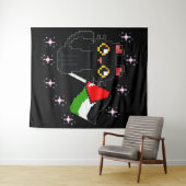 Tenture mignon chat noir tient drapeau de la Palestine (En situation (horizontale))