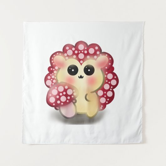 Tenture Mignon Dessin de Champignon Rouge Kawaii Hérisson (Devant)
