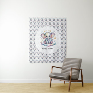 Tenture Mignon éléphant bébé aquarelle bleu garçon Baby Sh