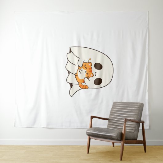 Tenture Mignon fantôme et chat, T-shirt classique Hallowee (En situation (horizontale))