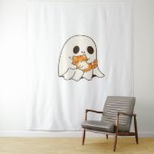 Tenture Mignon fantôme et chat, T-shirt classique Hallowee (En situation)