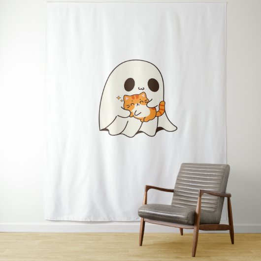 Tenture Mignon fantôme et chat, T-shirt classique Hallowee (En situation)