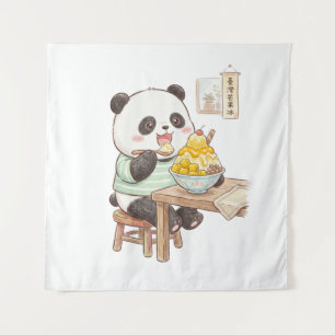 Tenture Mignon panda mangeant de la glace râpée de mangue