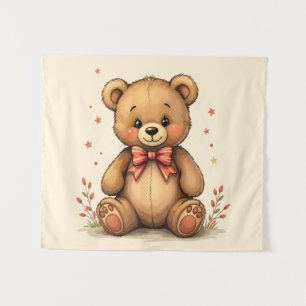Tenture Mignon petit ours brun adorable avec cravate