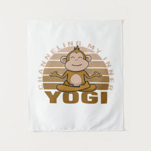 Tenture Mignon singe drôle faisant du yoga. poses de yoga