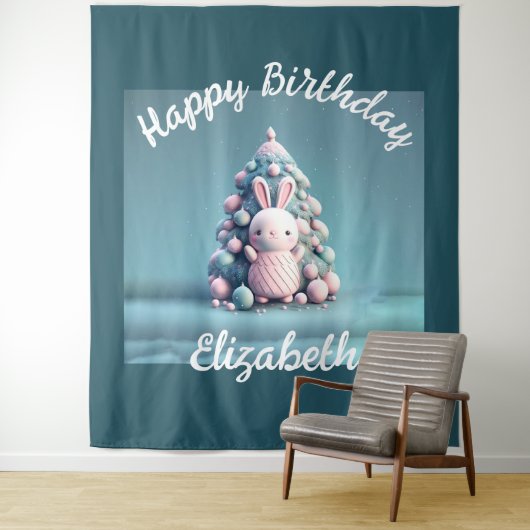 Tenture Mignonne, drôle, lapin, style kawaii (En situation)