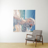 Tenture mignonne fille anime aux cheveux blancs sur la pla (En situation (horizontale))