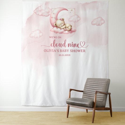 Tenture Mignonne nuage d'ours en peluche neuf fille rose (En situation)