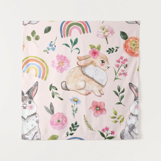 Tenture Mignons lapins de Pâques modèle floral (Devant)