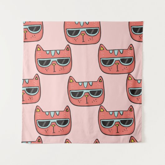 Tenture Mignons visages de chat, motif sans soudure. (Devant)