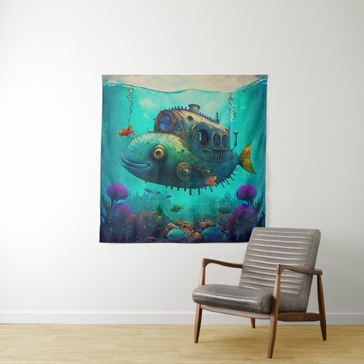 Tenture Miles Under the Sea Art Illustration Tapestry (En situation)