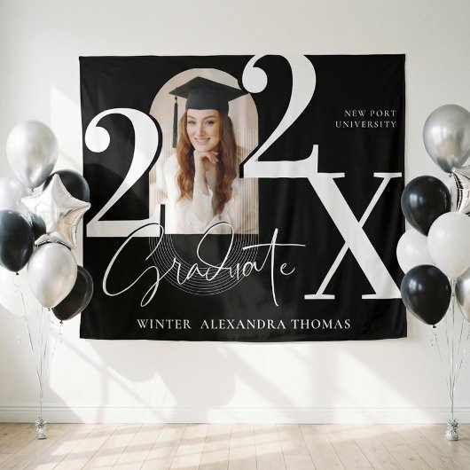 Tenture Minimal Bold Year Arch Grad Photo Graduation Black