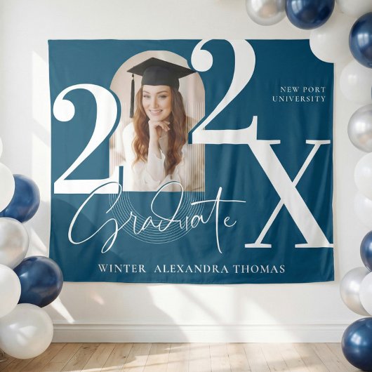 Tenture Minimal Bold Year Arch Grad Photo Graduation Blue