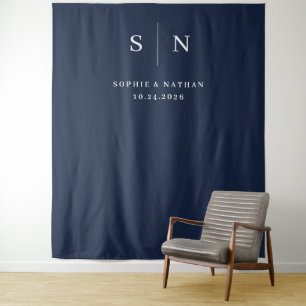 Tenture Minimal et chic Bleu de marine avec Mariage Mono