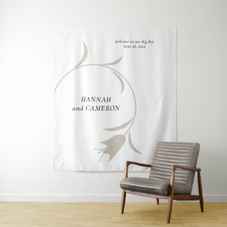 Tenture Minimal Modern Wedding  Neutral Greige Floral Sign