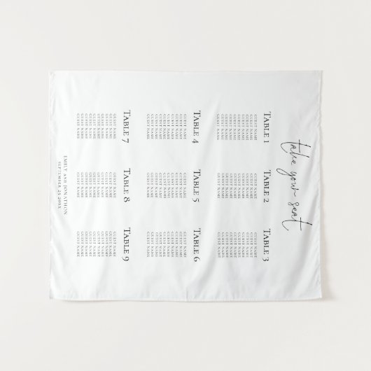 Tenture Minimalist 9 Table Wedding Seating Chart (Devant (Horizontal))