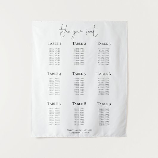 Tenture Minimalist 9 Table Wedding Seating Chart (Devant)