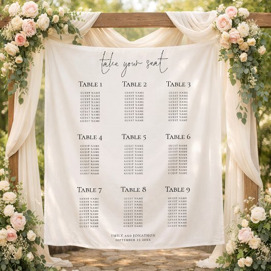 Tenture Minimalist 9 Table Wedding Seating Chart