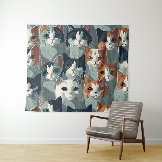 Tenture Minimalist Cats Collage Wallpaper (En situation (horizontale))