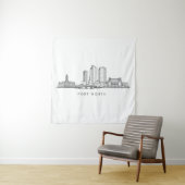 Tenture Minimalist Fort Worth Skyline Line Art (En situation)