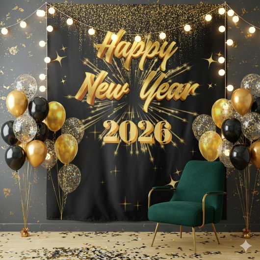 Tenture Minimalist Gold And Black New Year Backdrop
