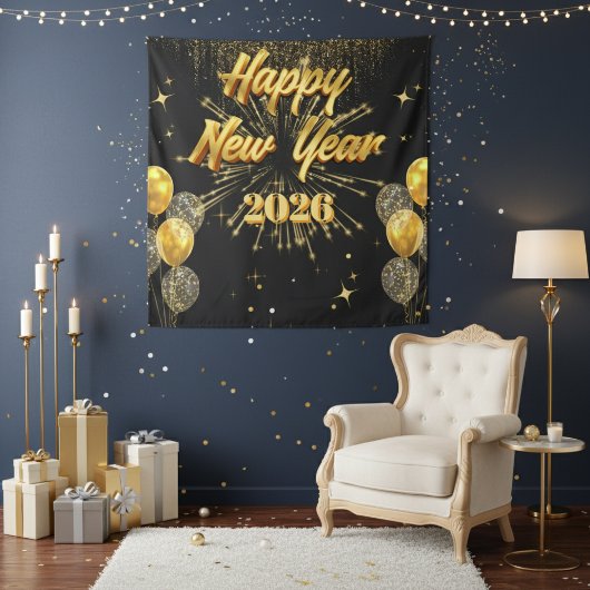 Tenture Minimalist Gold And Black New Year Backdrop
