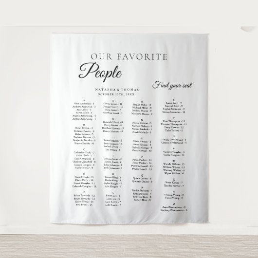 Tenture Minimalist Wedding Alphabetical Seating Chart (Devant)