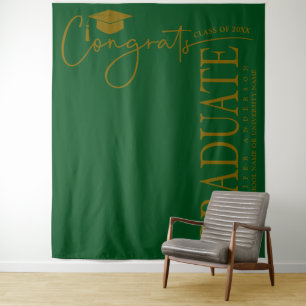 Tenture Minimaliste Vert Émeraude & Or Félicitations Diplô