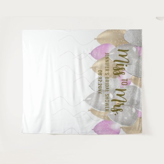 Tenture Miss Mme Balloon Arch Fuchsia Gold Bridal Backdrop (Devant (Horizontal))