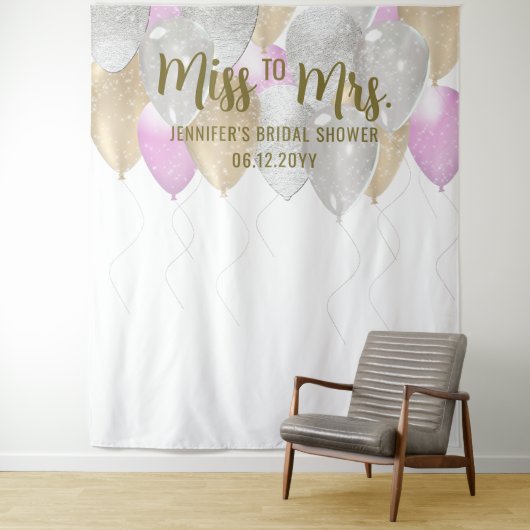 Tenture Miss Mme Balloon Arch Fuchsia Gold Bridal Backdrop (En situation)