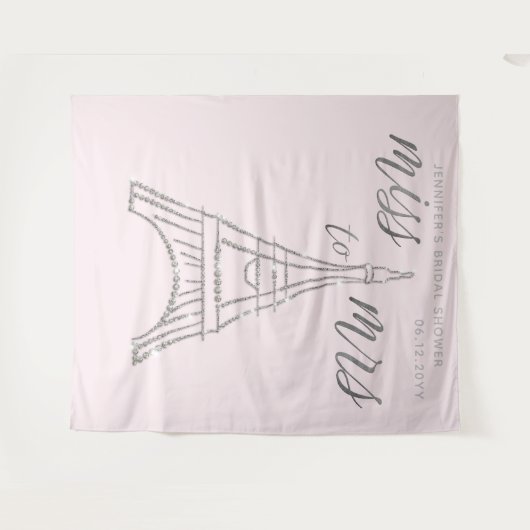 Tenture Miss Mme Rhinestones Eiffel Pink Bridal Backdrop (Devant (Horizontal))