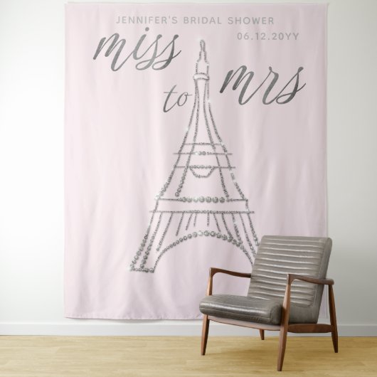 Tenture Miss Mme Rhinestones Eiffel Pink Bridal Backdrop (En situation)